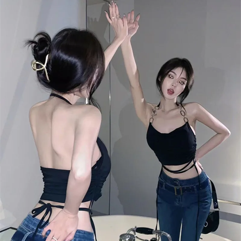 Beauty Back Black Short Chain on Neck Inner Wear Outer Wear Sleeveless Camisole Women's Summer Backless Hot Girl Top
Beauty Back Black Short Chain on Neck Inner Wear Outer Wear Sleeveless Camisole Women's Summer Backless Hot Girl Top