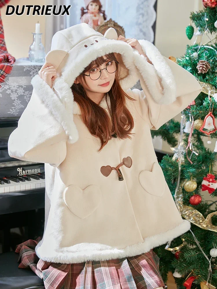 Sweet Girl Long Sleeve Hooded Plush Coat Cape Women's Kawaii Cute Thickening Autumn and Winter Single-Breasted Woolen Coat
Sweet Girl Long Sleeve Hooded Plush Coat Cape Women's Kawaii Cute Thickening Autumn and Winter Single-Breasted Woolen Coat