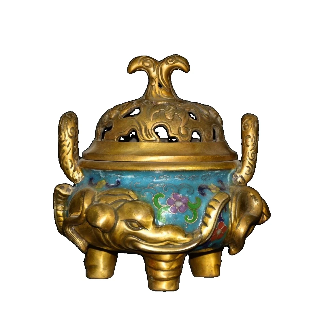 

LAOJUNLU Pure Copper Cloisonné Filigree Like Amphora Three-Legged Incense Burner Ornaments Chinese Traditional Style Antiques