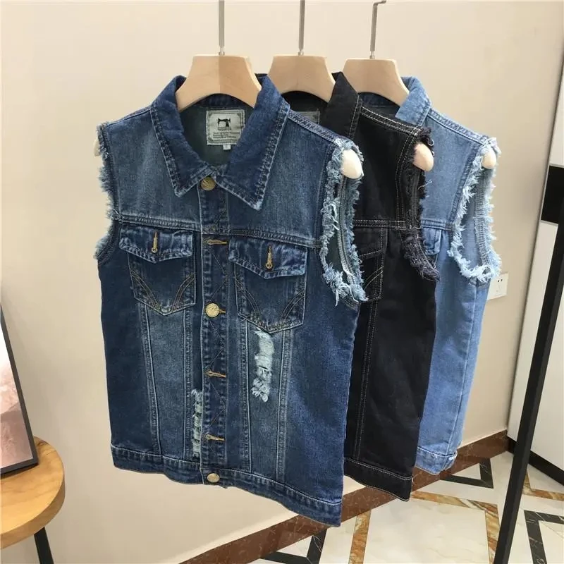 Spring Autumn New Vintage Ripped Denim Waistcoat Jacket 6XL Korean Slim Sleeveless Jeans Jackets Women's Short Denim Vest Coat
Spring Autumn New Vintage Ripped Denim Waistcoat Jacket 6XL Korean Slim Sleeveless Jeans Jackets Women's Short Denim Vest Coat