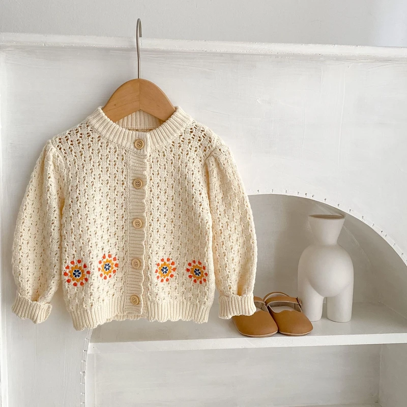 Babygirl Sweater 2023 Spring Baby Girl Knitwear Hollow-out Cotton Long Sleeve Sun-flower Knitted Coat for 0-24m Kids
Babygirl Sweater 2023 Spring Baby Girl Knitwear Hollow-out Cotton Long Sleeve Sun-flower Knitted Coat for 0-24m Kids