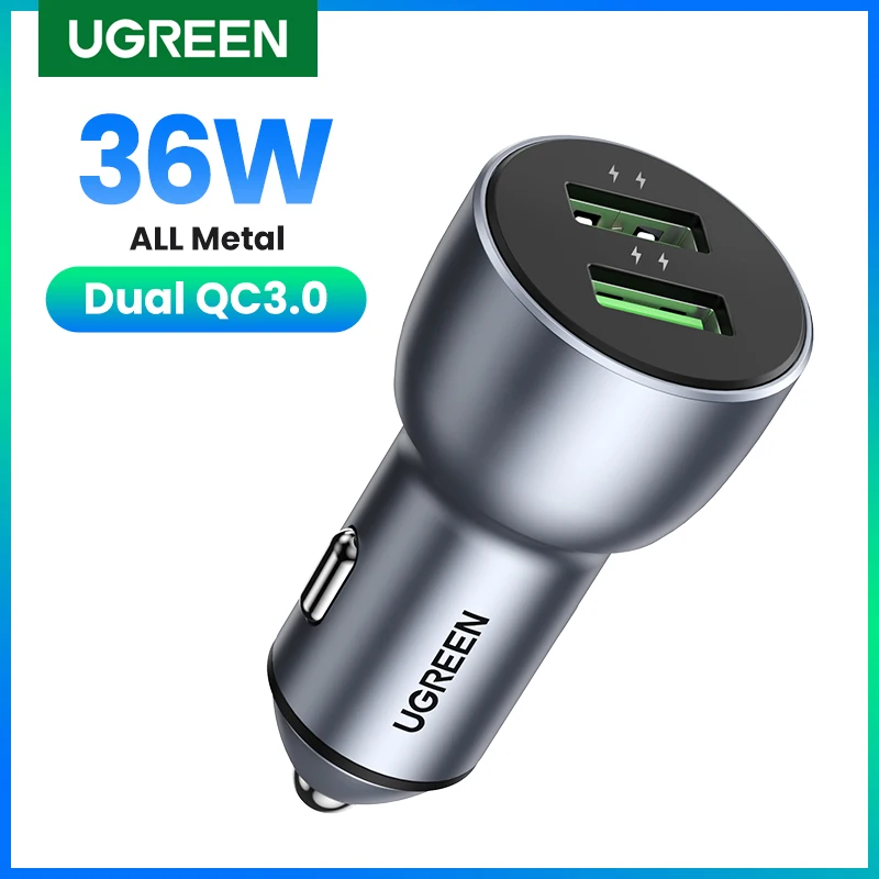 

Ugreen 36W QC Car Charger Quick Charge 3.0 for Samsung S10 9 Fast Car Charging for Xiaomi iPhone QC3.0 Mobile Phone USB Charger