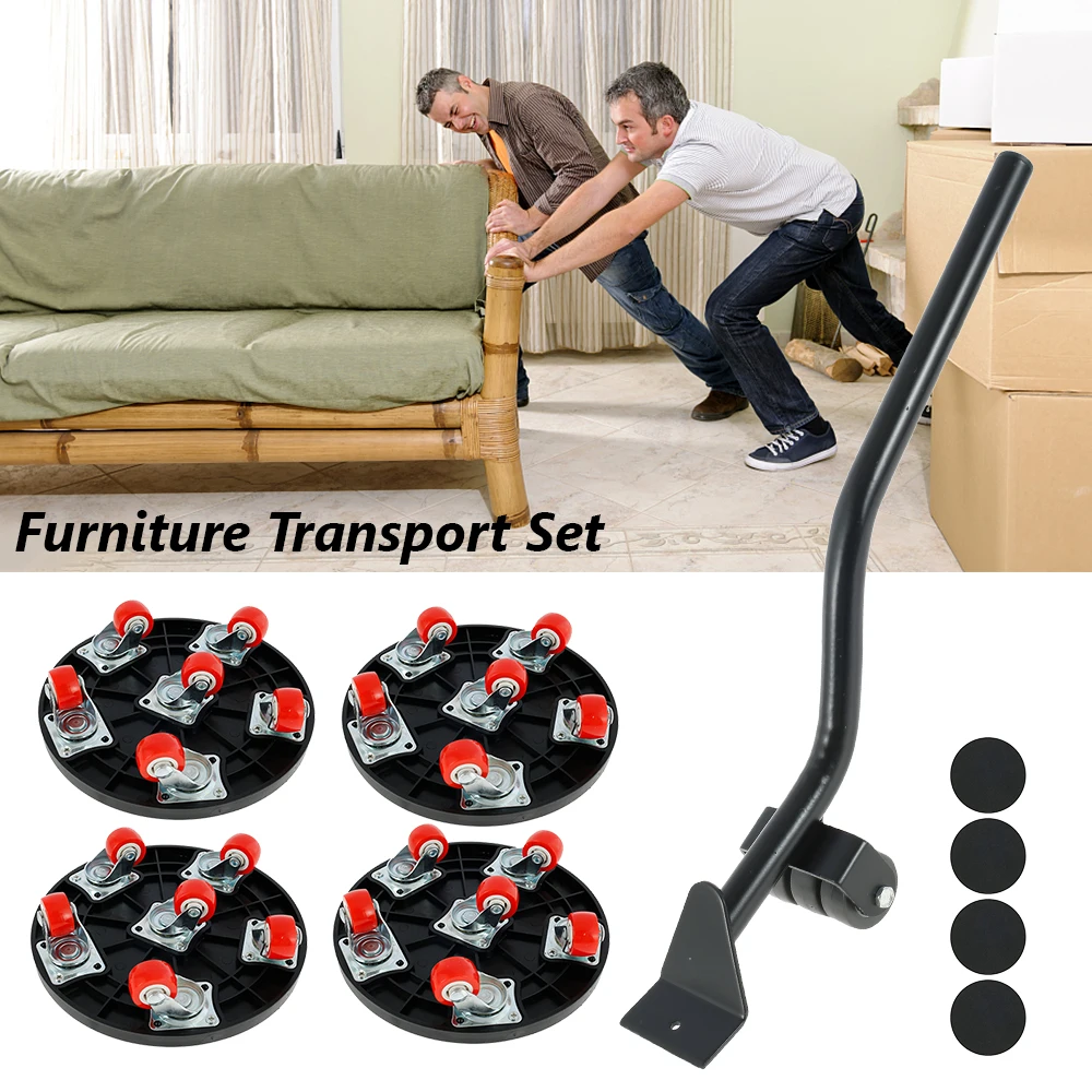 

Professional Furniture Mover Tool Set Heavy Stuffs Transport Lifter Wheeled Mover Roller with Wheel Bar Moving with 4 Sliders
