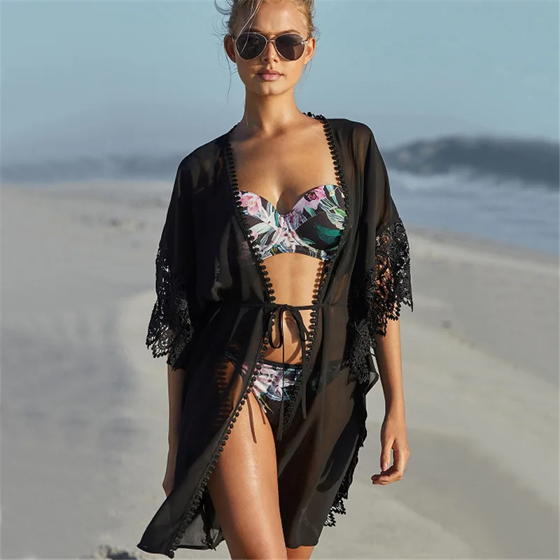 Transparent Beach Dress Tunic Women Bikini Cover Up Chiffon Cardigan Pareo Beach Wear Black Summer Lace Cover-Ups Swimwear
Transparent Beach Dress Tunic Women Bikini Cover Up Chiffon Cardigan Pareo Beach Wear Black Summer Lace Cover-Ups Swimwear