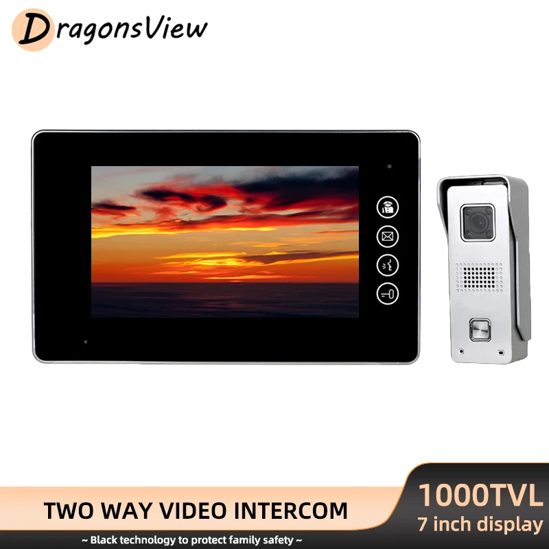 

Видеодомофон DragonsView, устройство для домашней связи, 7-дюймовый монитор, 1000TVL, ночное видение, Водонепроницаемый дверной звонок, камера, контр...