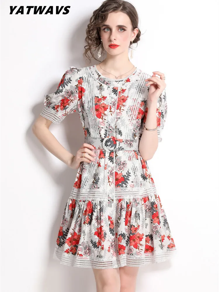 YATWAVS Elegant Fashion Women Party Dresses Summer Runway O-Neck Puff Sleeve Designer Floral Print Lace Stitching Vintage Dress
YATWAVS Elegant Fashion Women Party Dresses Summer Runway O-Neck Puff Sleeve Designer Floral Print Lace Stitching Vintage Dress