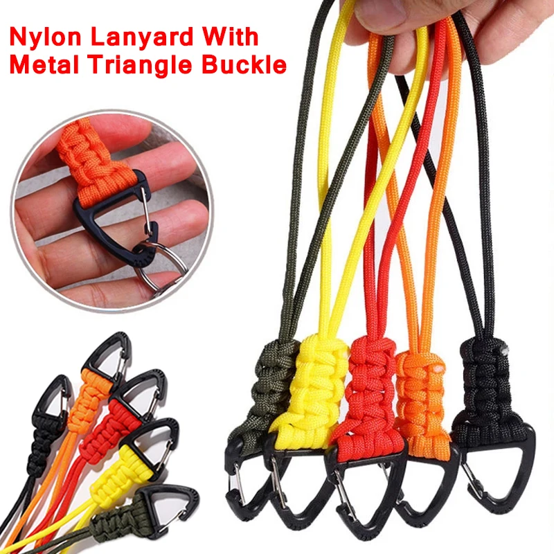 

Keychain Braided Nylon Lanyard with Metal Triangle Buckle High Strength Parachute Cord Carabiner Outdoor Survival Hang Buckle