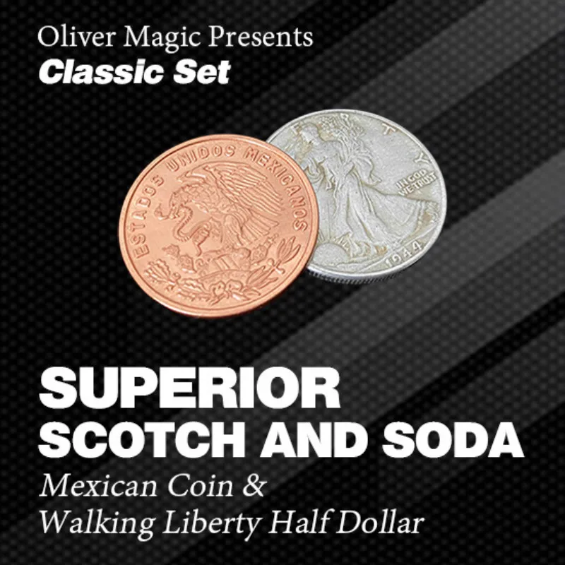 

Superior Scotch and Soda (Double Locking,Mexican Coin & Walking Liberty Half Dollar) by Oliver Magic - Classic Set Magic Tricks
