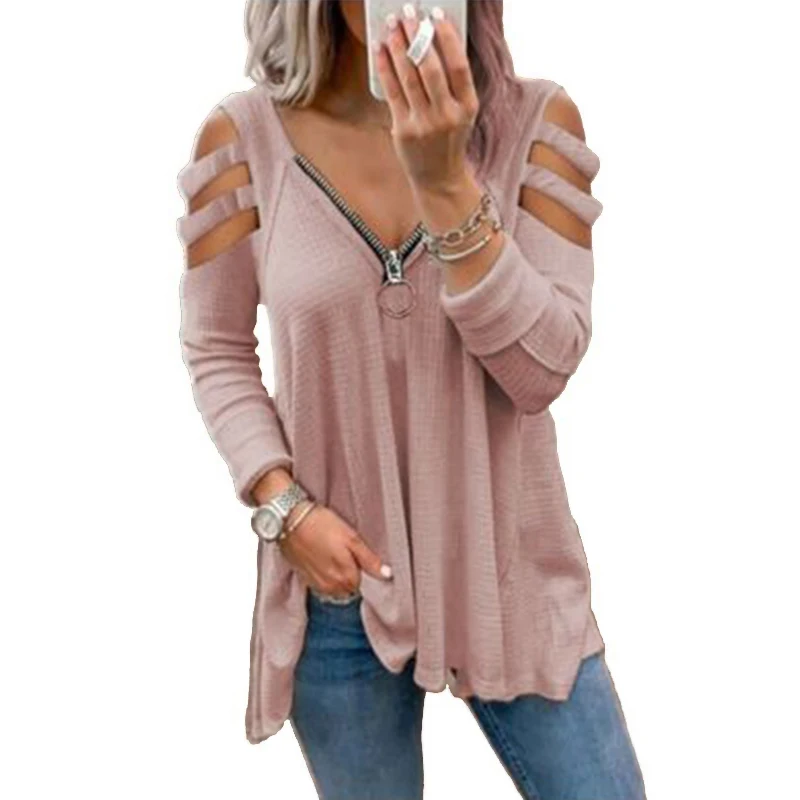 Summer Zipper V Neck T-shirt Women New Design Hollow Out Loose Tee Tops Casual Shirt Women Sexy Solid Pullover Black White Gray
Summer Zipper V Neck T-shirt Women New Design Hollow Out Loose Tee Tops Casual Shirt Women Sexy Solid Pullover Black White Gray