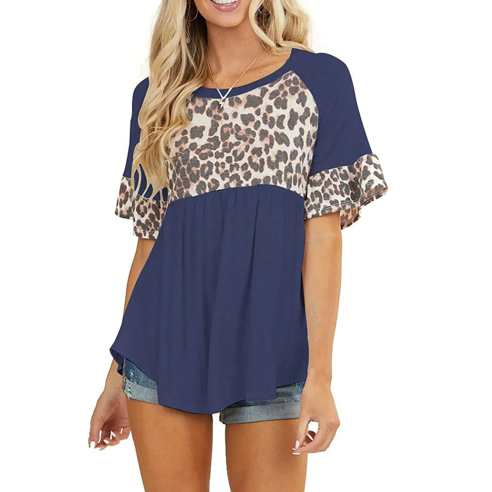 Long Sleeve Plain Shirt Women Fashion women Round Neck Splicing Leopard Print Ruffle Sleeve Short Sleeve Women S Fleece Tops
Long Sleeve Plain Shirt Women Fashion women Round Neck Splicing Leopard Print Ruffle Sleeve Short Sleeve Women S Fleece Tops