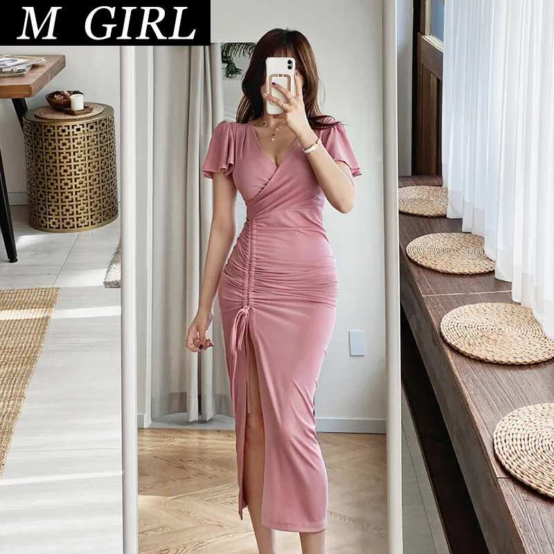 Женское вечернее платье с разрезом, Элегантное летнее привлекательное розовое облегающее платье с V-образным вырезом и рукавом-бабочкой
Женское вечернее платье с разрезом, Элегантное летнее привлекательное розовое облегающее платье с V-образным вырезом и рукавом-бабочкой