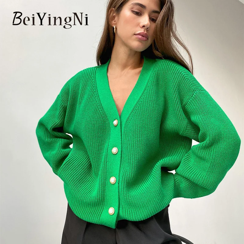 Beiyingni Knitting Sweater Women's V-neck Single-breasted Long Sleeve Thick Female Cardigan Loose Casual Midi Tops Autumn Winter
Beiyingni Knitting Sweater Women's V-neck Single-breasted Long Sleeve Thick Female Cardigan Loose Casual Midi Tops Autumn Winter