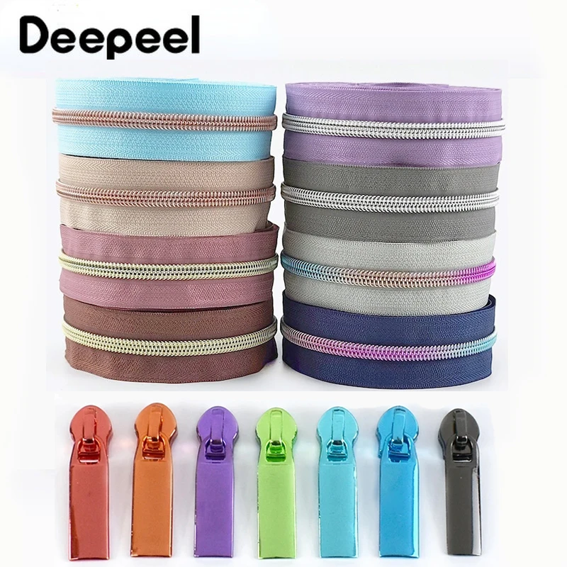 

3/5/10Meters 5# Nylon Zipper Tapes with Zip Slider Puller Bag Purse Pocket Coil Zippers Heads Decorative Repair Kit Accessories