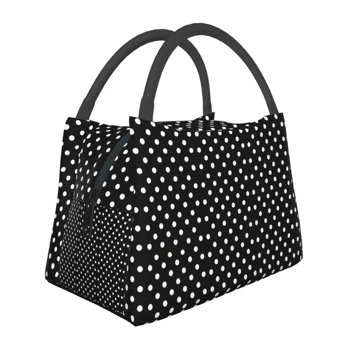 

Black White Polka Dots Lunch Bag Retro Print Fun Lunch Box For Child Picnic Convenient Cooler Bag Custom Tote Food Bags