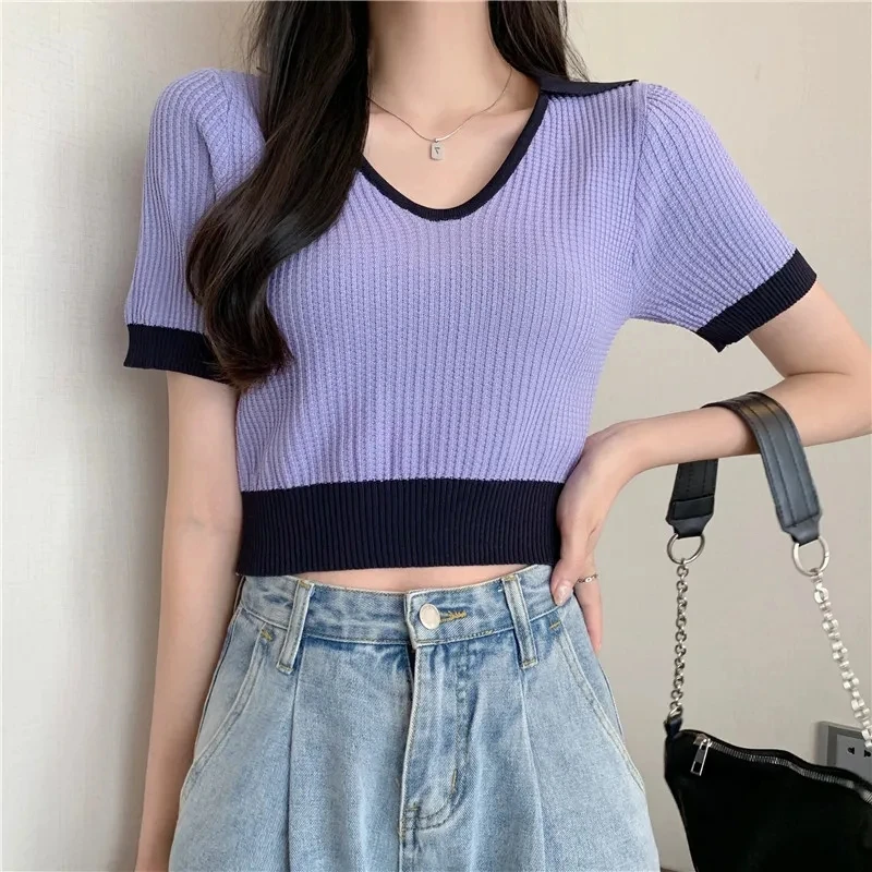 Summer Fashion Women's Casual Pullover Short Tops Loose Gentle Patchwork knitted Solid Gentle Girl
Summer Fashion Women's Casual Pullover Short Tops Loose Gentle Patchwork knitted Solid Gentle Girl