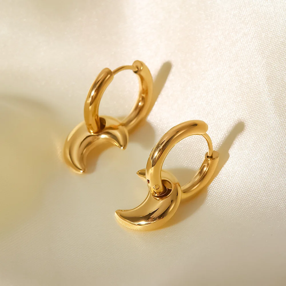 ALLNEWME Punk Rock Gold Color Metallic Moon Hoop Earrings for Women Femme Hollow Titanium Steel Statement Earring Party Jewelry
ALLNEWME Punk Rock Gold Color Metallic Moon Hoop Earrings for Women Femme Hollow Titanium Steel Statement Earring Party Jewelry