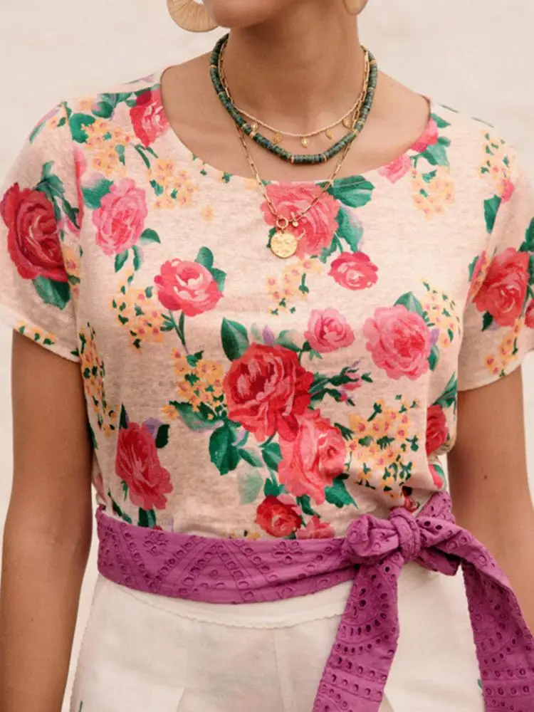 Women T-shirt 2021 French Niche Rose Flower Bouquet Printed Linen Cotton Round Neck Loose and Simple
Women T-shirt 2021 French Niche Rose Flower Bouquet Printed Linen Cotton Round Neck Loose and Simple
