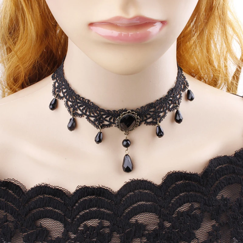 Fashion Dark Gothic Style Crystal Tassel Tattoo Choker Necklace Black Lace Choker Collar Vintage Women Wedding Cheap Jewelry
Fashion Dark Gothic Style Crystal Tassel Tattoo Choker Necklace Black Lace Choker Collar Vintage Women Wedding Cheap Jewelry