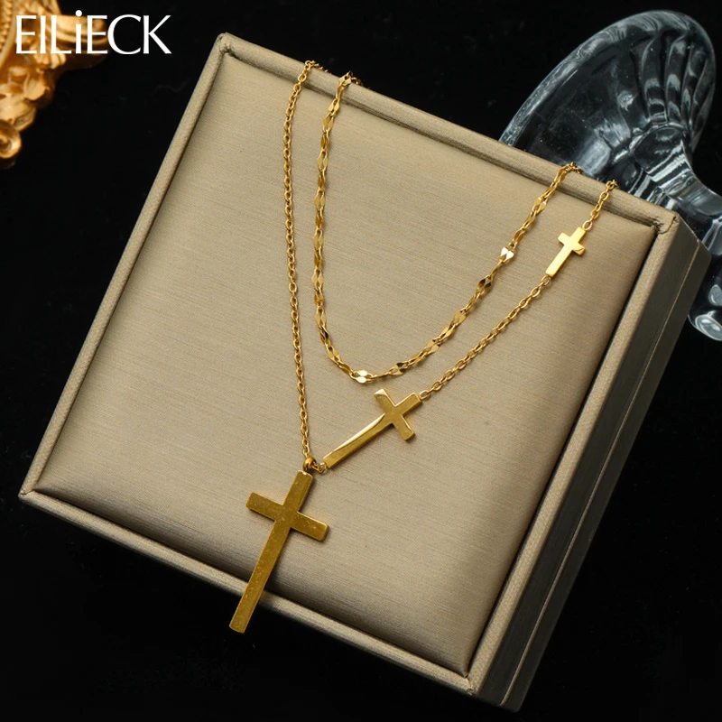 EILIECK 316L Stainless Steel Gold Color Cross Pendant Necklace For Women New 2in1 Choker Chains Jewelry Lady Gift Party Bijoux
EILIECK 316L Stainless Steel Gold Color Cross Pendant Necklace For Women New 2in1 Choker Chains Jewelry Lady Gift Party Bijoux