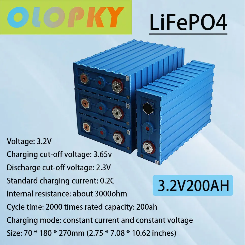 Lithium iron phosphate battery, 3.2v200ah lithium iron phosphate FePO4, suitable for RV, solar energy and ship 
Lithium iron phosphate battery, 3.2v200ah lithium iron phosphate FePO4, suitable for RV, solar energy and ship