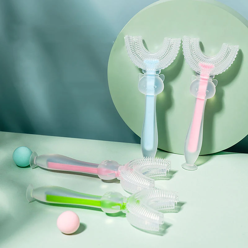 

Детская U-образная Силиконовая зубная щетка детская зубная щетка для тренировок с рисунком удобная и простая зубная щетка