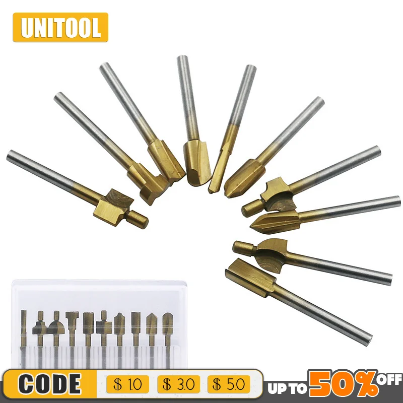 10pcs HSS Router Bits Wood Cutter Slot Milling Rotary Tool Set 3mm Shank Titanium Plated Grinding Cutter Woodworking Trimmer
10pcs HSS Router Bits Wood Cutter Slot Milling Rotary Tool Set 3mm Shank Titanium Plated Grinding Cutter Woodworking Trimmer