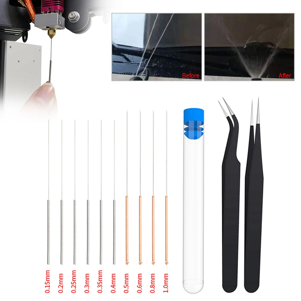 D Printer Nozzle Cleaning Kit with Brush 10 Pieces Diffrent Sizes Cleaning Needles 2 Types Sophisticated Tweezers
D Printer Nozzle Cleaning Kit with Brush 10 Pieces Diffrent Sizes Cleaning Needles 2 Types Sophisticated Tweezers