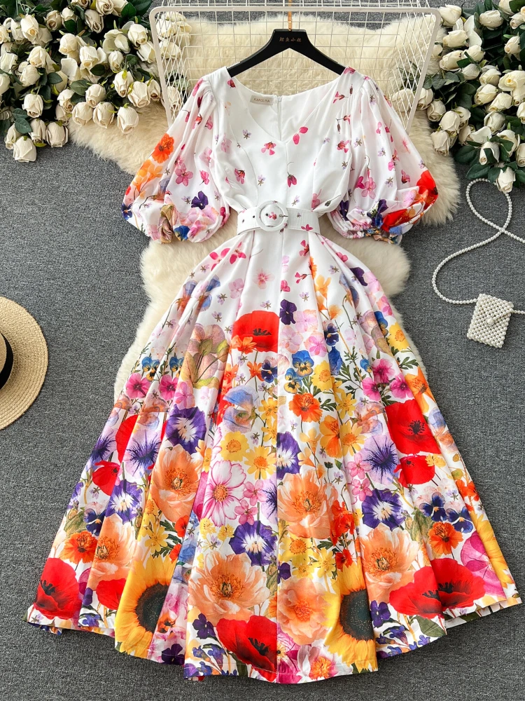 Women Vintage Floral Long Dress Summer Sexy V-neck Bubble Sleeve Printed Dresses Fashion Korean Evening Party Dress
Women Vintage Floral Long Dress Summer Sexy V-neck Bubble Sleeve Printed Dresses Fashion Korean Evening Party Dress