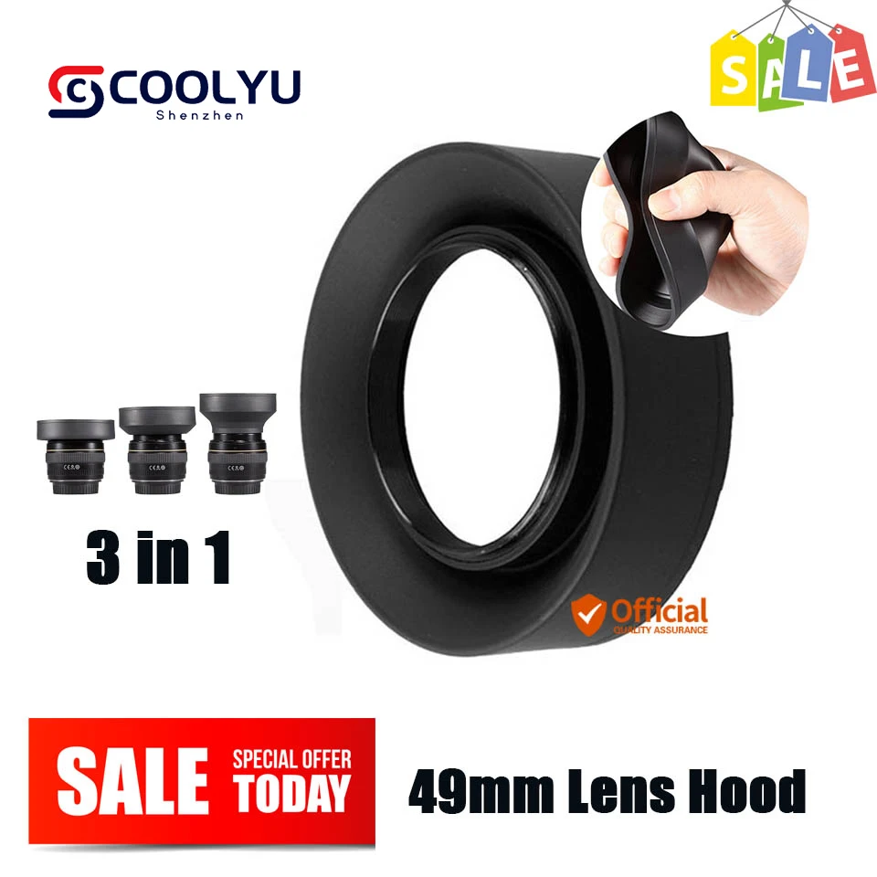 

49mm 3-Stage Collapsible Rubber Foldable Lens Hood for Sony Nikon Fuji Olympus Canon Eos M M1 M2 M3 M5 M6 M10 EF-M 15-45mm F/3.5