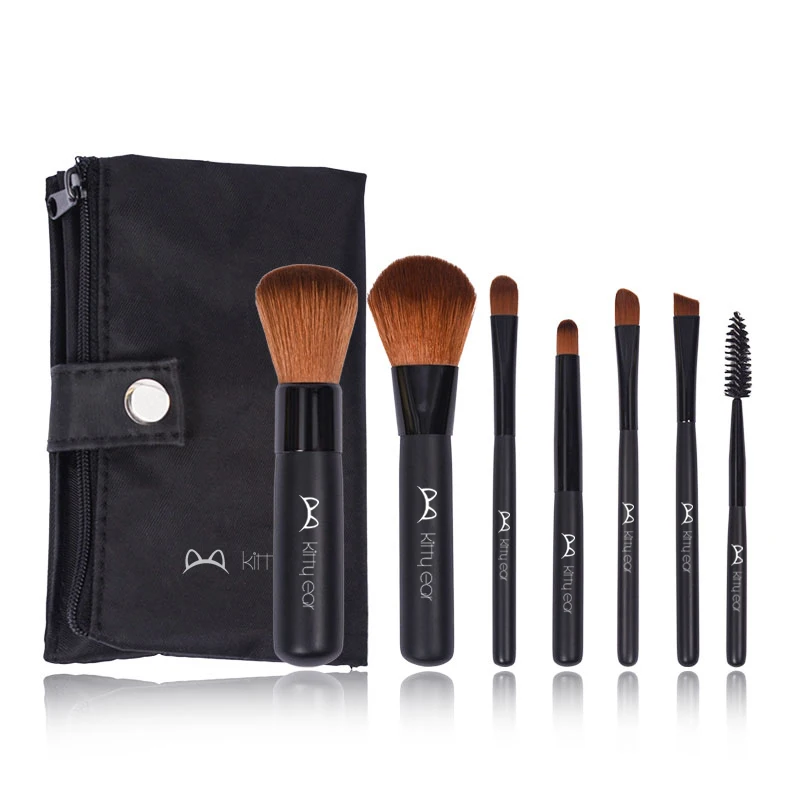 

7Pcs Makeup Brushes Set Premium Synthetic Powder Foundation Highlight Concealer Eyeshadow Blending Eyebrow Eyeliner Black Wood