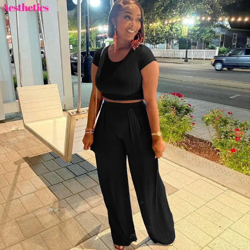 Autumn Women Knit Ribbed Two 2 Piece Set Short Sleeve T-shirt + Wide Leg Pants Matching Suits Fashion Active Outfits Tracksuit
Autumn Women Knit Ribbed Two 2 Piece Set Short Sleeve T-shirt + Wide Leg Pants Matching Suits Fashion Active Outfits Tracksuit