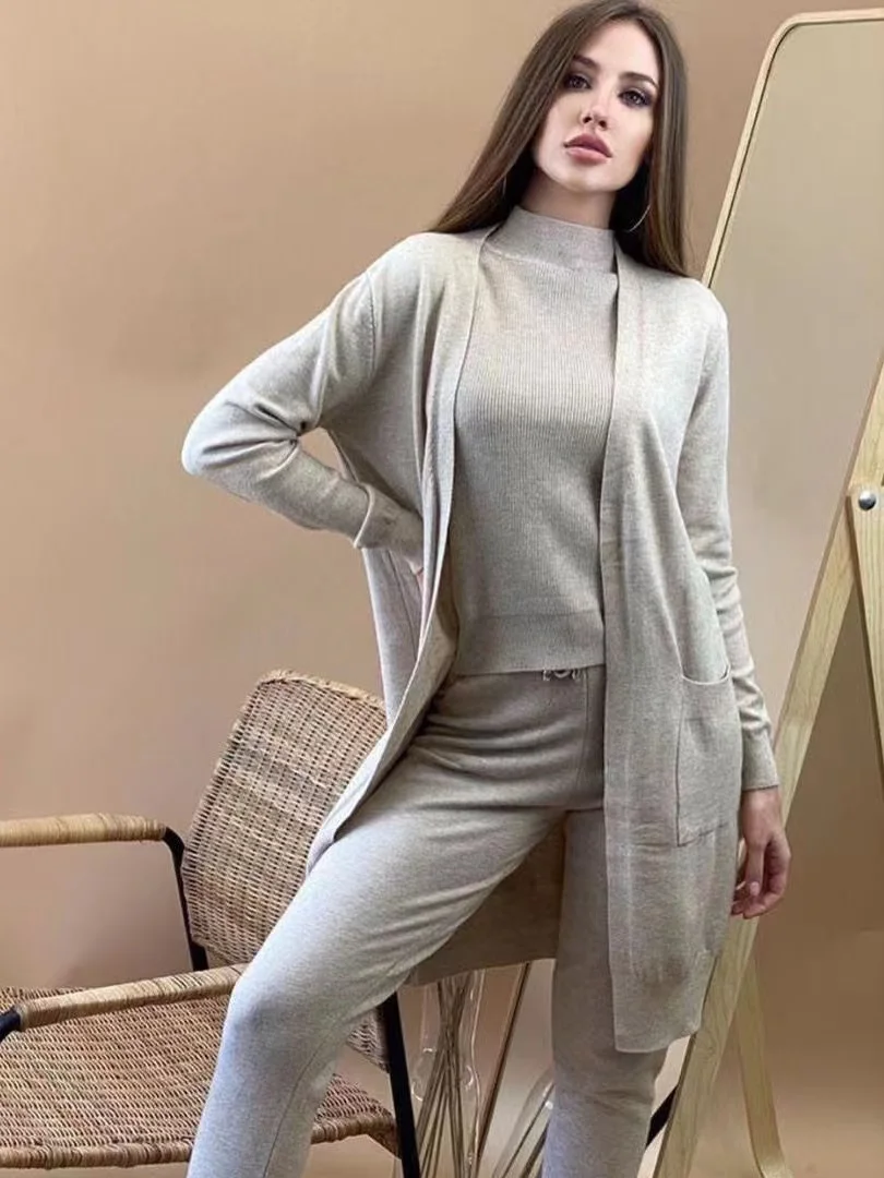 Women Sweater 3 Piece Set Tracksuit 2023 Spring Autumn Long Cardigan Coat + Half Turtleneck Vest + Pants Knitted Suits Outfits
Women Sweater 3 Piece Set Tracksuit 2023 Spring Autumn Long Cardigan Coat + Half Turtleneck Vest + Pants Knitted Suits Outfits