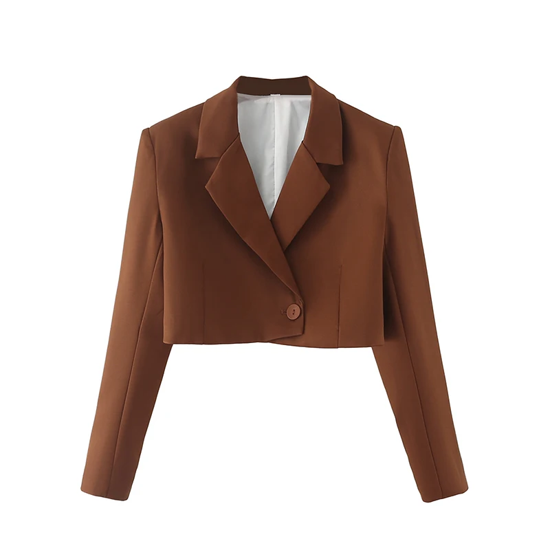 2022 Spring Women Fashion Brown Blazer Versatile Long Sleeve Single Button Lapel Female Short Outerwear Chic Top DT27090 
2022 Spring Women Fashion Brown Blazer Versatile Long Sleeve Single Button Lapel Female Short Outerwear Chic Top DT27090