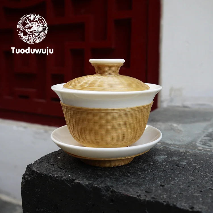 

XH333 китайское нематериальное культурное наследие ручной работы бамбуковая шелковая плетеная чайная чаша, Бамбуковая плетеная чайная чаша, семейный чайный набор