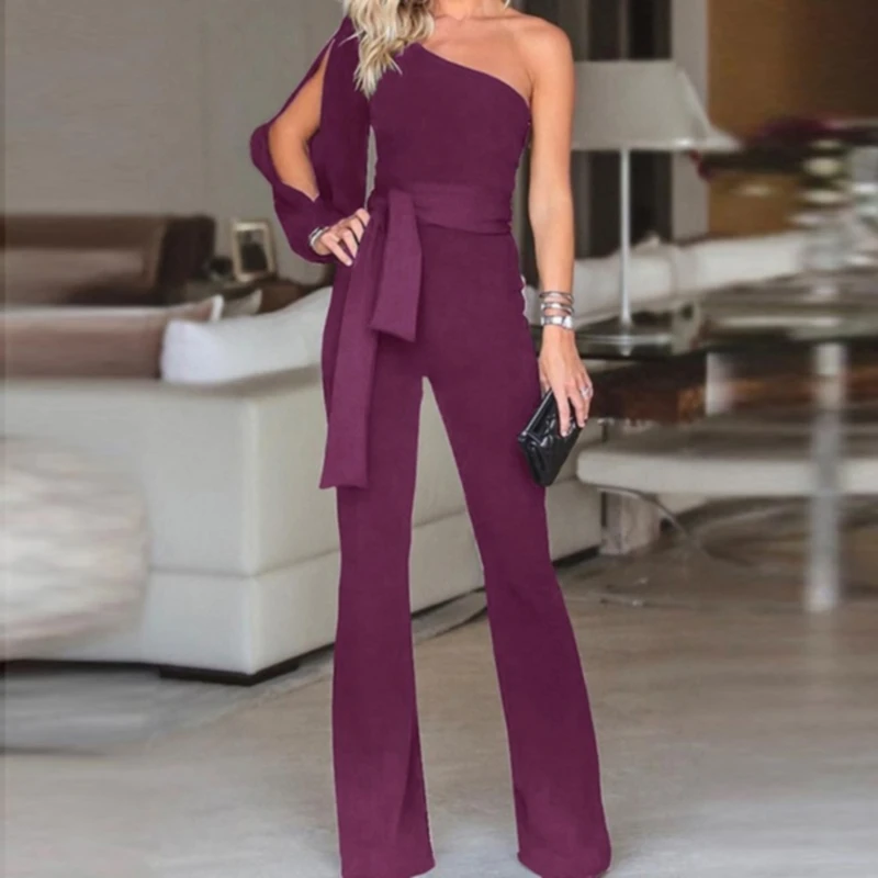 New Women's Jumpsuits Ladies Sexy One Shoulder Bodysuits Slim Solid Color Jumpsuits Fashion Belt Decor Clothing For Female
New Women's Jumpsuits Ladies Sexy One Shoulder Bodysuits Slim Solid Color Jumpsuits Fashion Belt Decor Clothing For Female