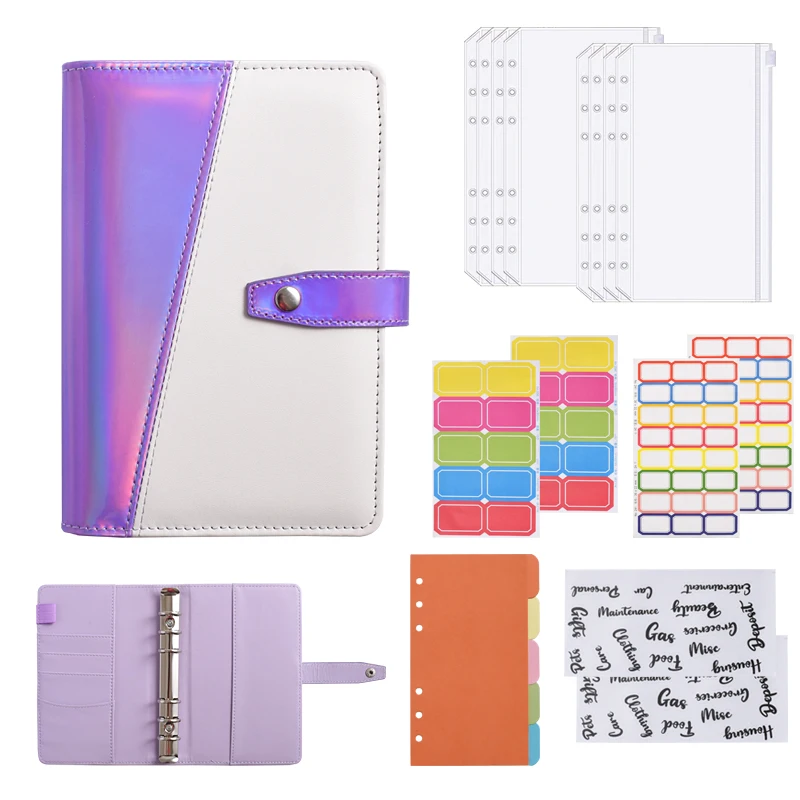 New Laser Stitching Leaether Budget Binder Planner Sticker Colorful PU Leather Notebook Binder With 8 PCS A6 Binder Pockets
New Laser Stitching Leaether Budget Binder Planner Sticker Colorful PU Leather Notebook Binder With 8 PCS A6 Binder Pockets