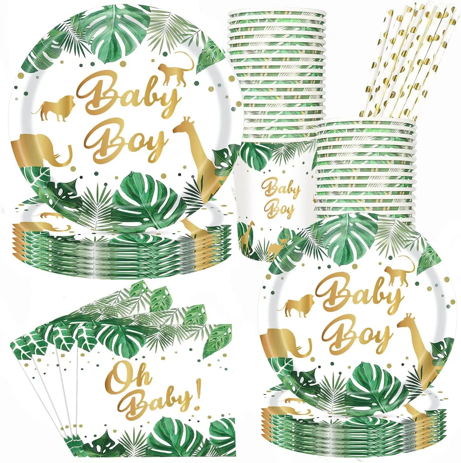 120PCS Jungle Animals Paper Plates Serves 24 Guests Golden Jungle Theme Party Supplies Birthday Gold Foil Tableware Set
120PCS Jungle Animals Paper Plates Serves 24 Guests Golden Jungle Theme Party Supplies Birthday Gold Foil Tableware Set