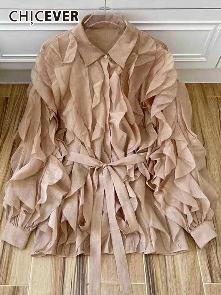 CHICEVER Solid Casual Shirt For Women Lapel Collar Long Sleeve Patchwork Ruffle Fold Pleated Belt Shirts Female 2022 Spring New
CHICEVER Solid Casual Shirt For Women Lapel Collar Long Sleeve Patchwork Ruffle Fold Pleated Belt Shirts Female 2022 Spring New