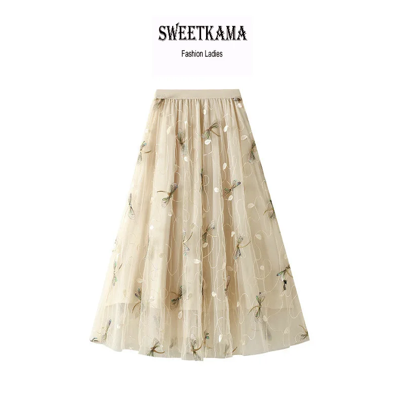 Three-dimensional Embroidered Dragonfly Embellished Mesh Skirt Women's Summer 3-color French Romantic High Waist Long Skirt
Three-dimensional Embroidered Dragonfly Embellished Mesh Skirt Women's Summer 3-color French Romantic High Waist Long Skirt