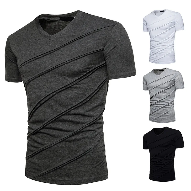 2022 Summer New Men's Large Size Pleated Short-sleeved T-shirt Solid Color V-neck Short-sleeved T-shirt Sport Muscle Tee T-shirt
2022 Summer New Men's Large Size Pleated Short-sleeved T-shirt Solid Color V-neck Short-sleeved T-shirt Sport Muscle Tee T-shirt