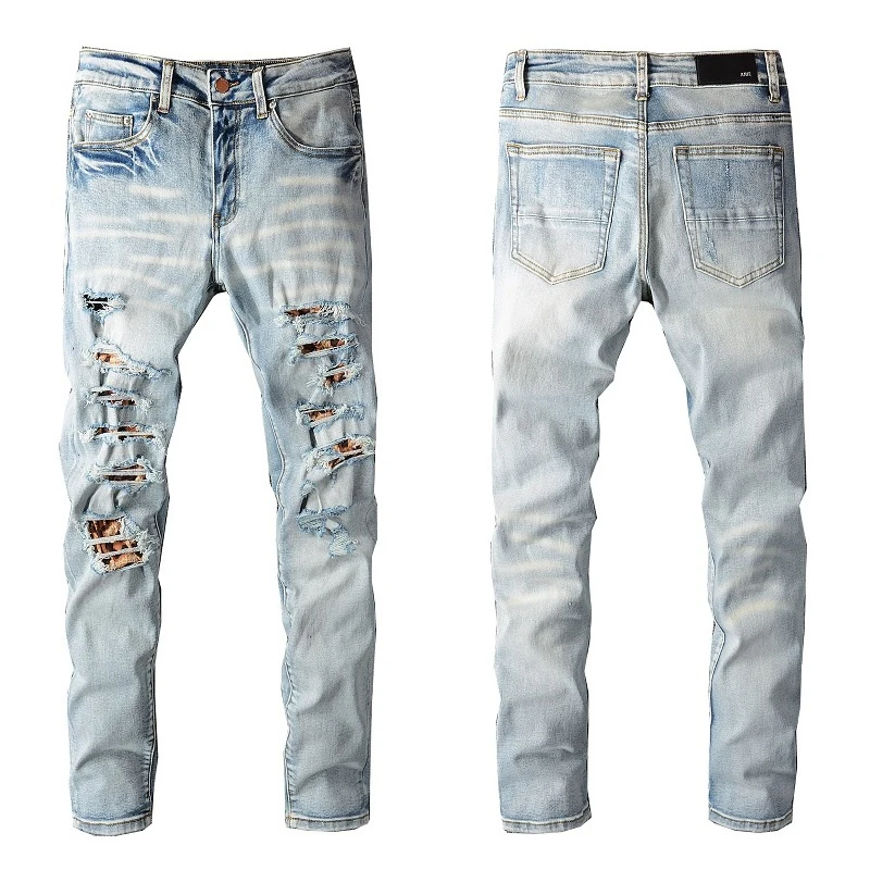 European Style AMR Leopard Patchwork Mens Jeans Skinny Hole Hip Hop Streetwear Jeans Men Denim Jeans Motorcycle Pants
European Style AMR Leopard Patchwork Mens Jeans Skinny Hole Hip Hop Streetwear Jeans Men Denim Jeans Motorcycle Pants