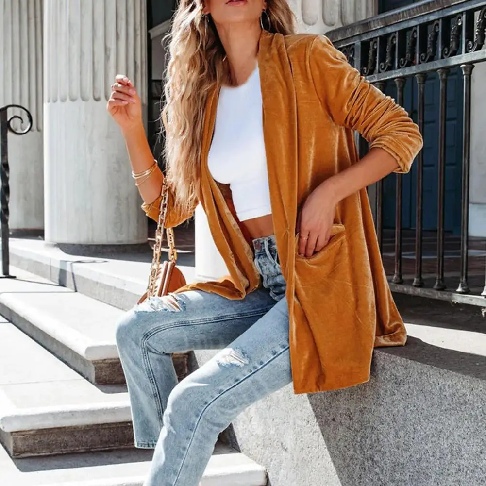 Spring Coat Trendy Streetwear Gold Velvet Side Pockets Spring Coat Female Clothing Women Coat Autumn Coat
Spring Coat Trendy Streetwear Gold Velvet Side Pockets Spring Coat Female Clothing Women Coat Autumn Coat