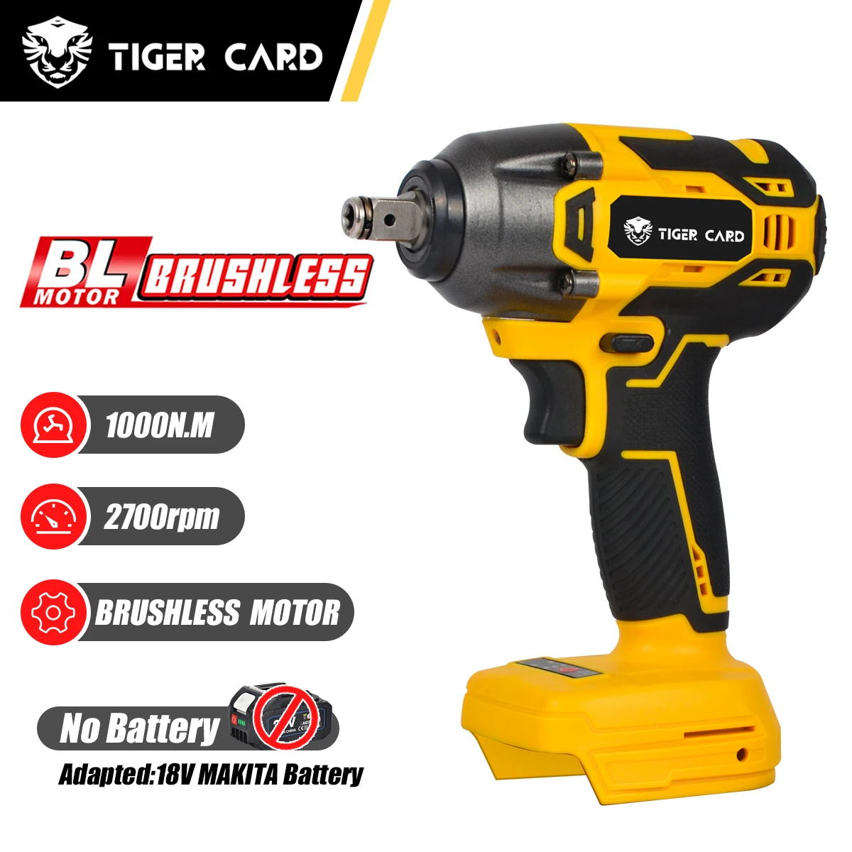 Brushless Electric Impact Wrench 1/2 inch Cordless Socket Wrench 550N.m Power Tools for Makita 18V Battery
Brushless Electric Impact Wrench 1/2 inch Cordless Socket Wrench 550N.m Power Tools for Makita 18V Battery