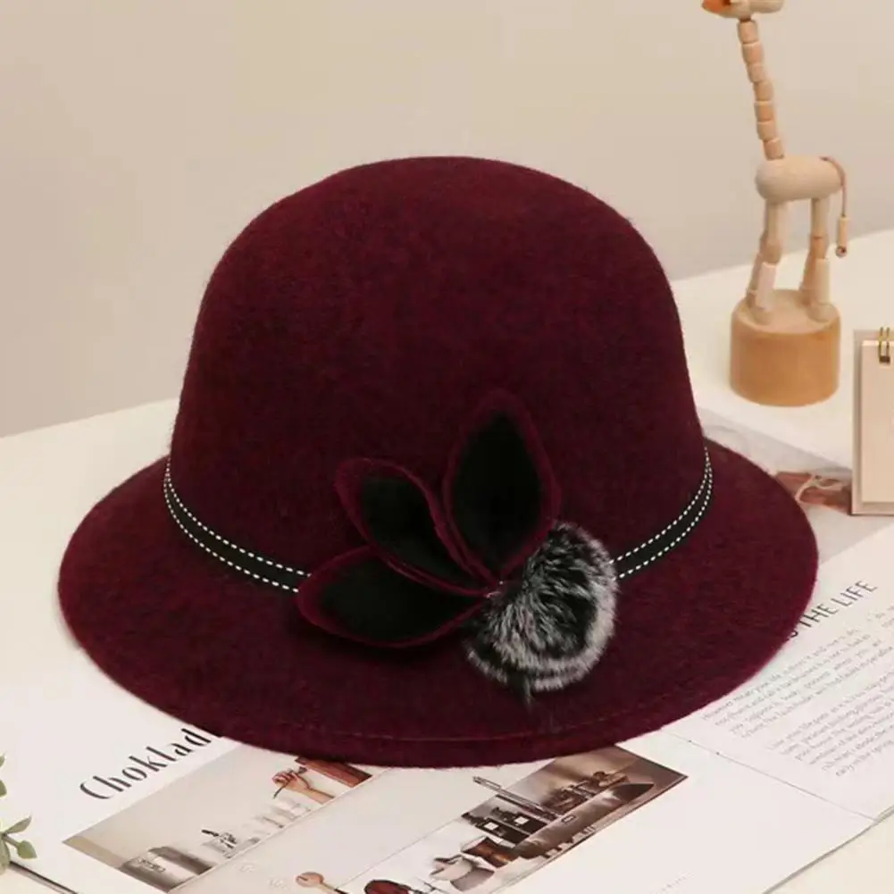 Lady Hat Elegant Wide Brim Keep Warm Solid Color Winter Autumn Ladies Dome Hat with Flower
Lady Hat Elegant Wide Brim Keep Warm Solid Color Winter Autumn Ladies Dome Hat with Flower