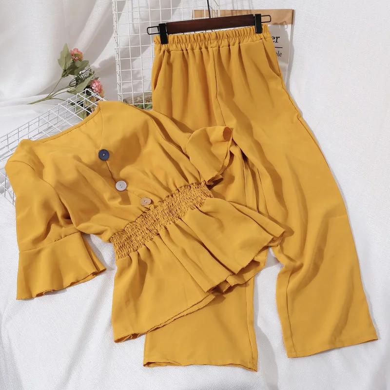 Women's T Shirt Summer New V-neck Fashion Swing Top High Waist Slim Wide Leg Classic Pants Suits Two Piece Set Women Sexy Outfit
Women's T Shirt Summer New V-neck Fashion Swing Top High Waist Slim Wide Leg Classic Pants Suits Two Piece Set Women Sexy Outfit