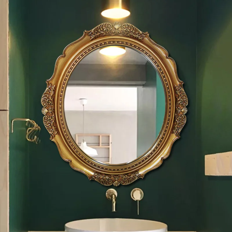 

Gold Vintage Decorative Wall Mirrors Bathroom Oval Hanging Aesthetic Toilet Mirror Makeup Espejo Pared Home Decoration XY50dm