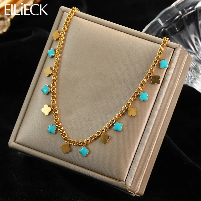 EILIECK 316L Stainless Steel Clover Necklace For Women High Quality Gold Color Body Jewelry Oil Dripping Process Chains Necklace
EILIECK 316L Stainless Steel Clover Necklace For Women High Quality Gold Color Body Jewelry Oil Dripping Process Chains Necklace