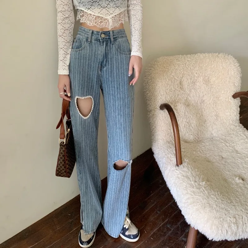 Women's Jeans Love Hole 2022 Spring Summer New High-waisted Split Flared Pants Loose Straight Wide-leg Long Personality Pants
Women's Jeans Love Hole 2022 Spring Summer New High-waisted Split Flared Pants Loose Straight Wide-leg Long Personality Pants