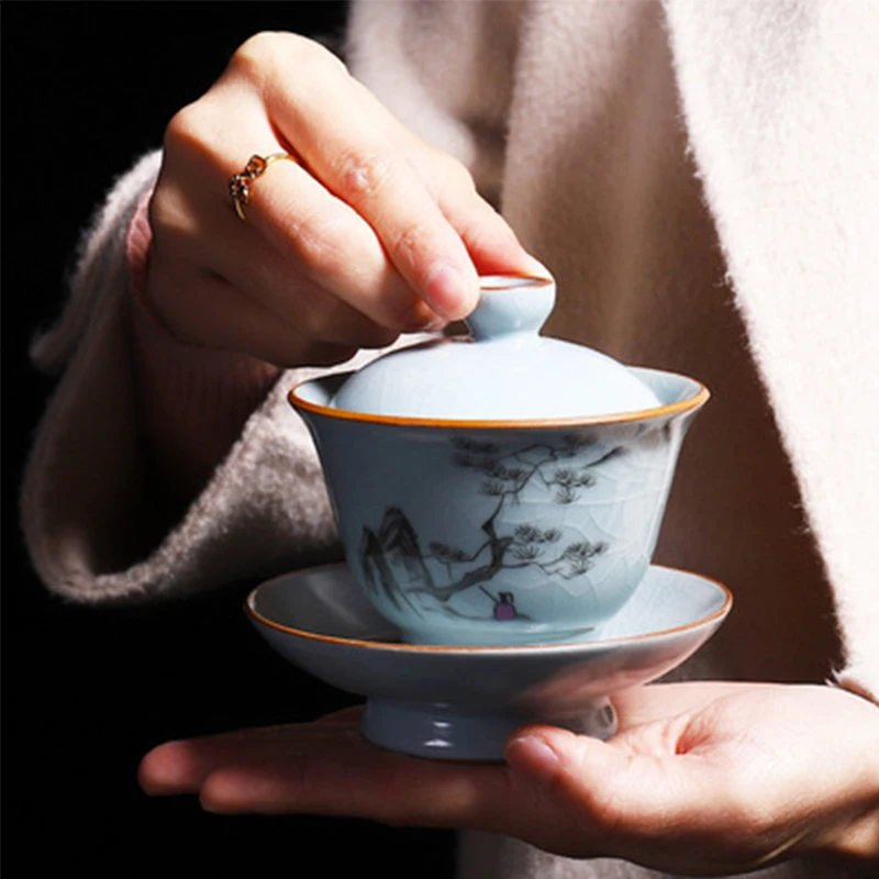 

Большая чаша с обжигом 180 мл Ru, чашка с керамическим покрытием, чайный набор в китайском ретро стиле, аксессуары, посуда для напитков