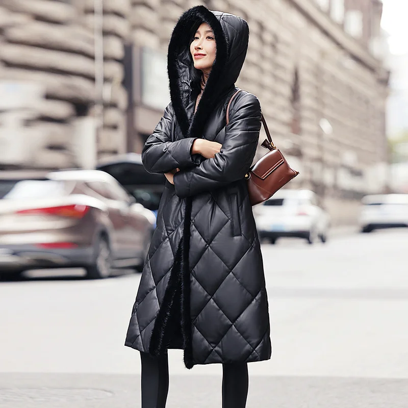2023 Real Sheepskin Leather Jackets Women 90% White Duck Down Women's Down Jackets Mink Fur Collar Hooded Coat Female Abrigos Zj
2023 Real Sheepskin Leather Jackets Women 90% White Duck Down Women's Down Jackets Mink Fur Collar Hooded Coat Female Abrigos Zj